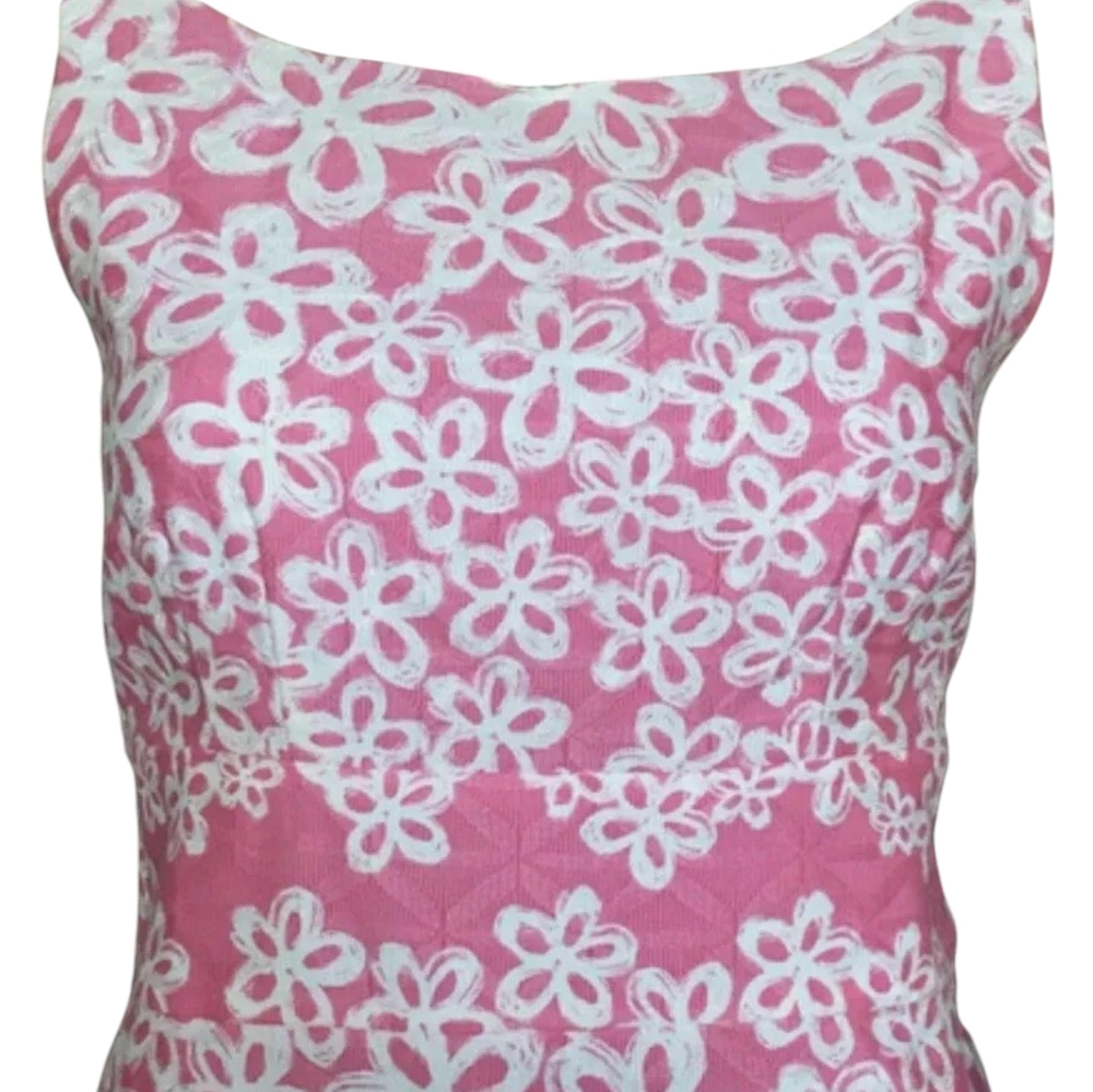 Taylor Pink White Retro Floral Print Summer Sheath Dress Size 4 - Picture 3 of 5